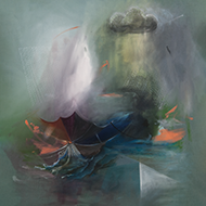 an umbrella is rising from the sea / oil on coloured linen / 140x120cm / 2010